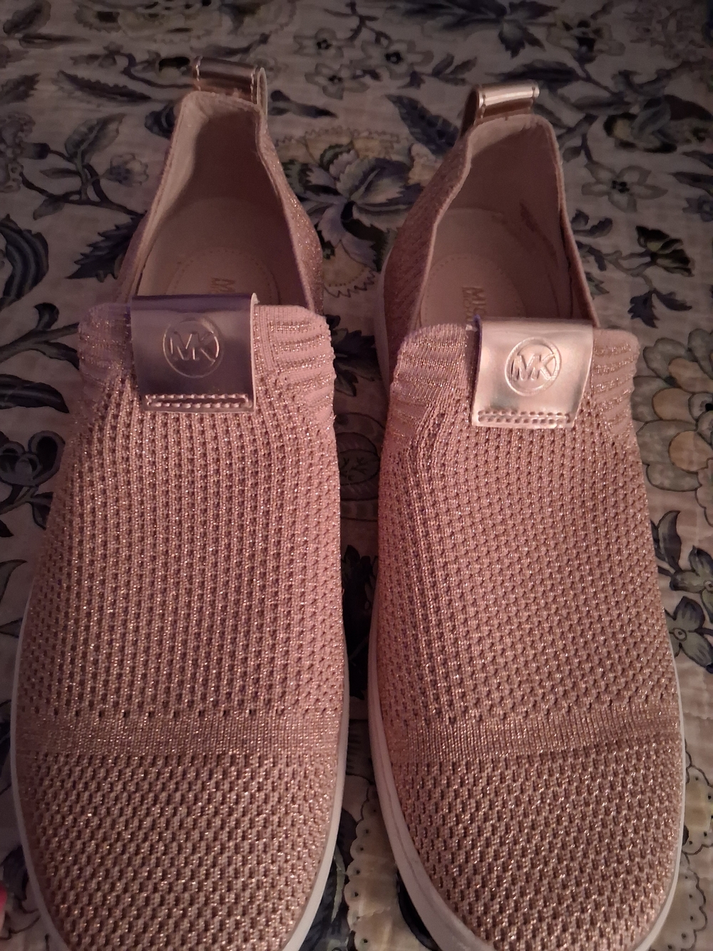Michael Kors Women's Pink Knit Slip-On Sneakers with Metallic Logo